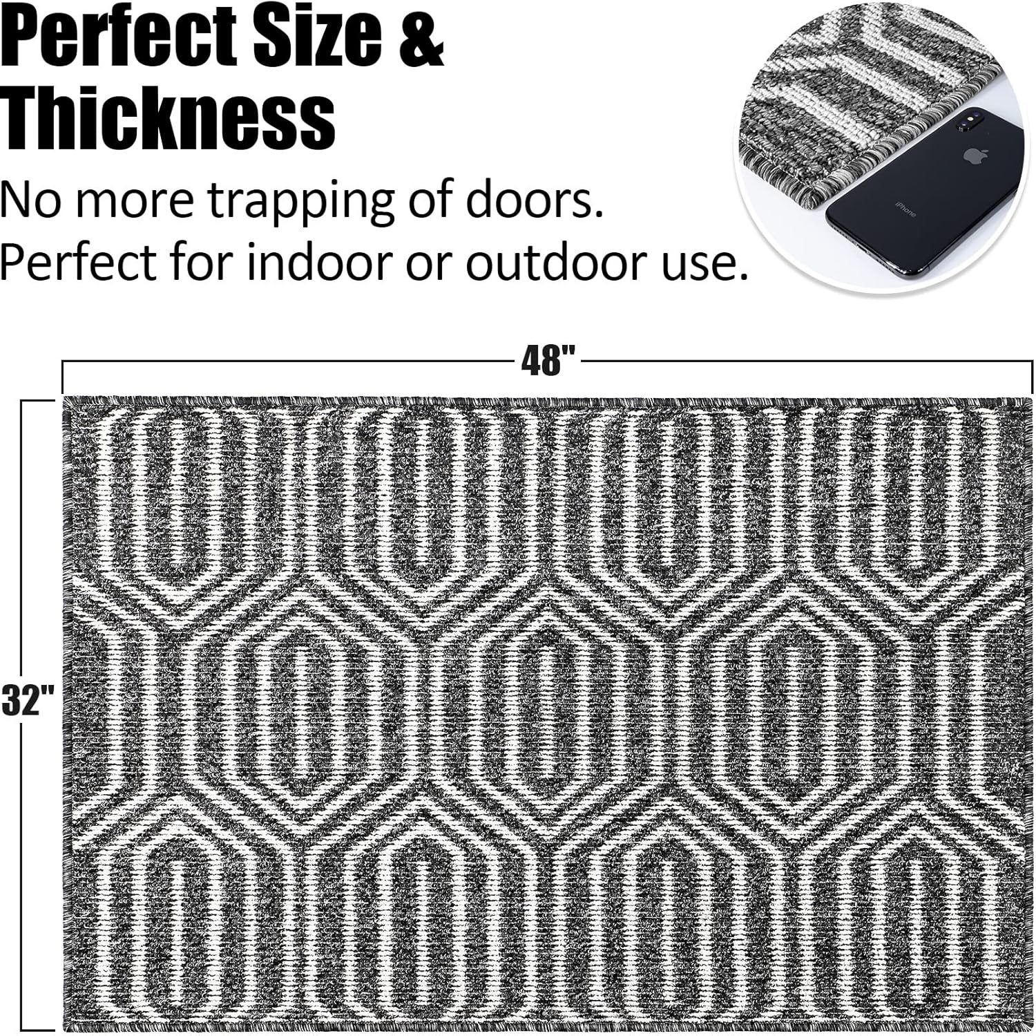 Indoor Doormat 32"x 48", Absorbent Front Back Door Mat Floor Mats, Rubber Backing Non Slip Door Mats Inside Mud Dirt Trapper Entrance Door Rug Carpet, Machine Washable Low Profile-Black Time Cloister - Image 2