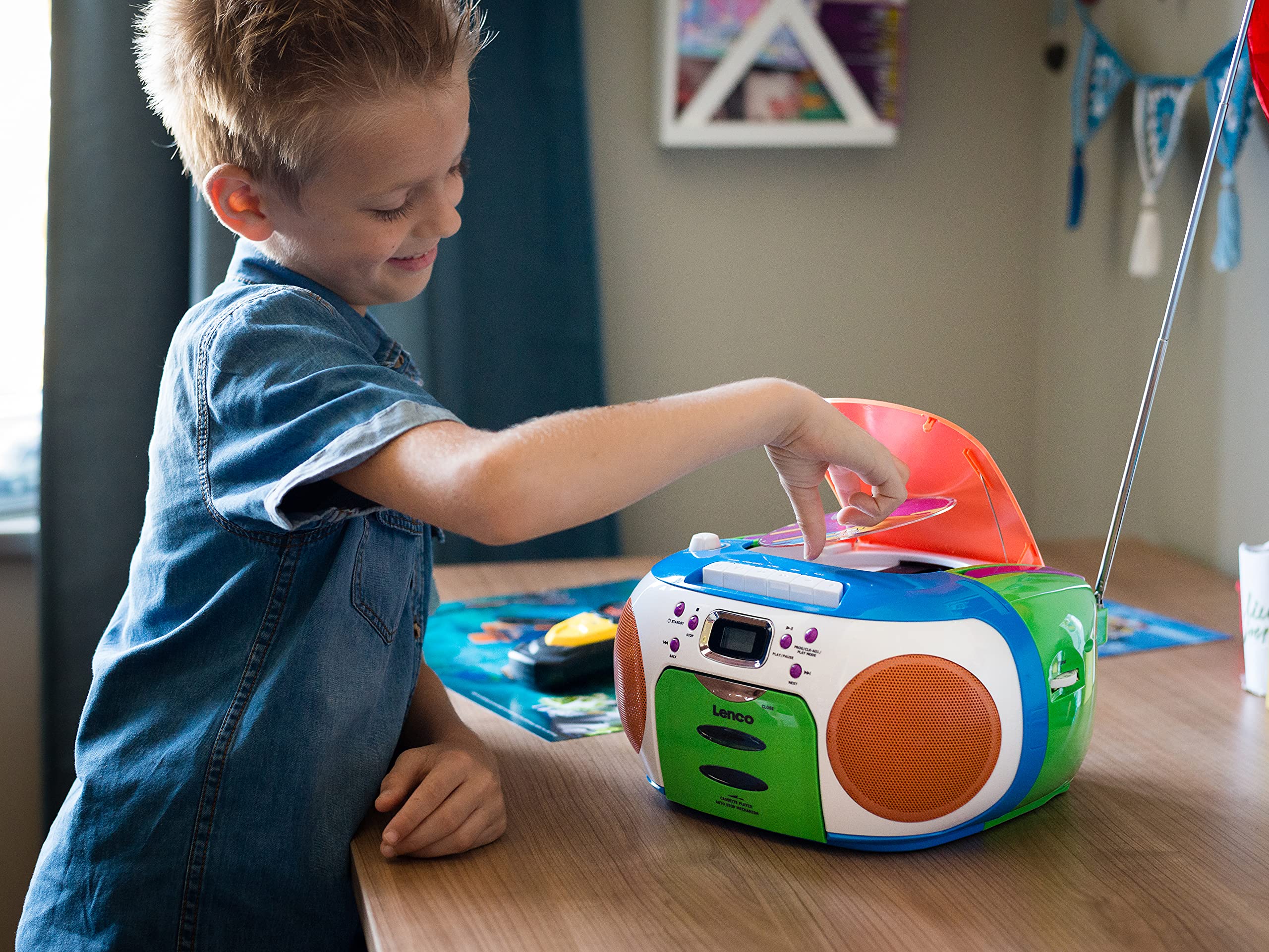 Lenco SCD-971 Lecteur CD, Poste Radio, Portable, CD Player, Poste, Boombox, Enfant - Lecteur Cassette - Aux - Enfants - Multicolor