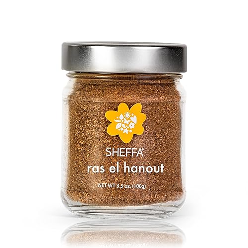 SHEFFA Ras El Hanout Mezcla de condimentos en polvo (tarro de vidrio de 3.5 onzas) condimentos marroquíes para cocinar, especias mixtas, carne,