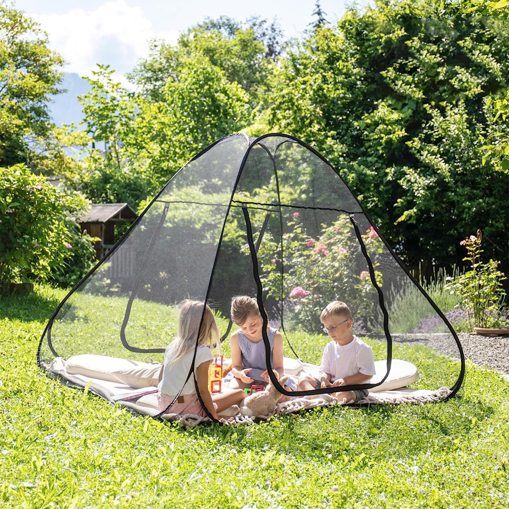 Deryan Moskitonetz Bett für 2 Personen - Faltbares Bett-Moskitonetz, Tragbares Reise-Moskitonetzzelt, Einzeltür-Moskito-Campingvorhang, 200×180 cm - Schwarz