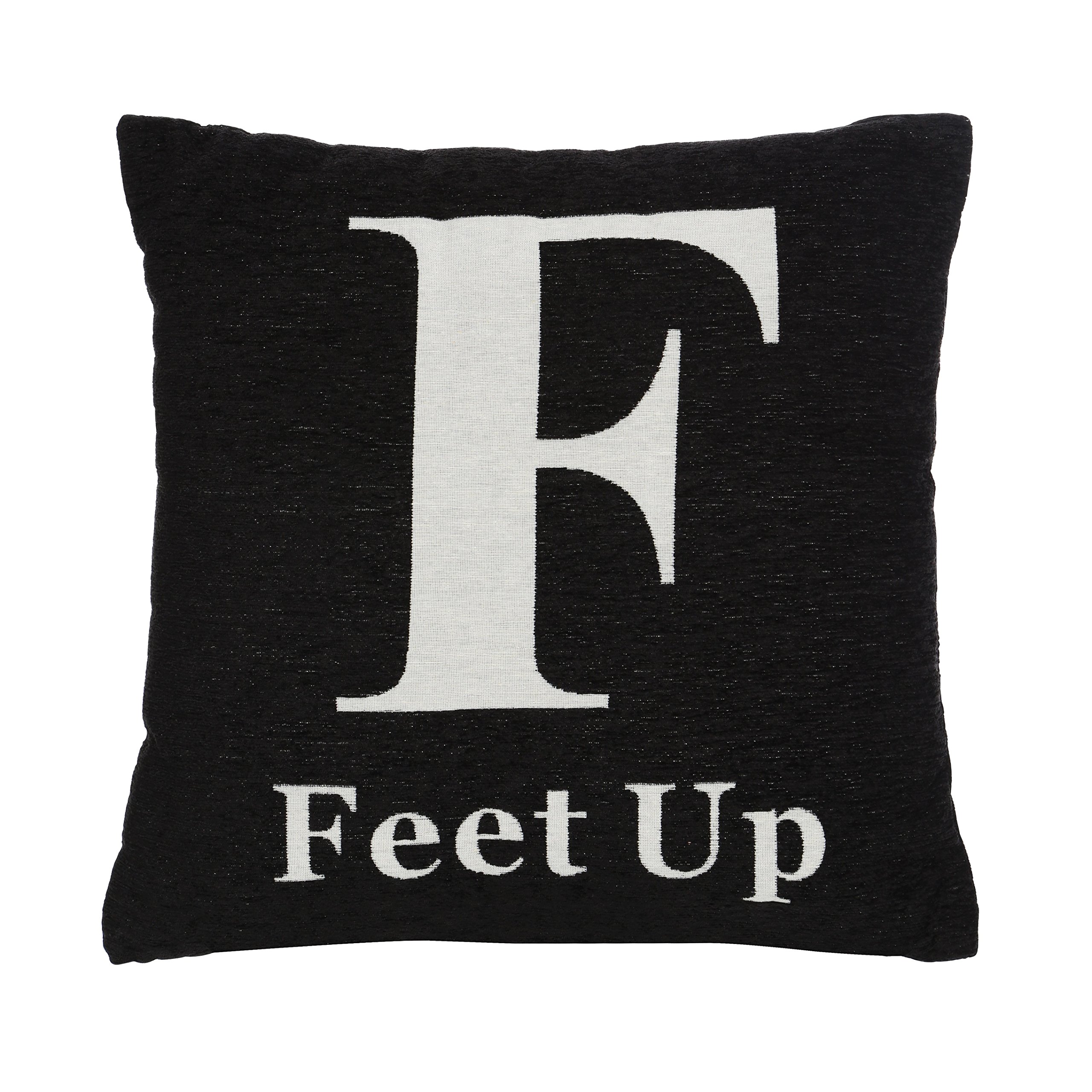Premier Housewares Feet Up Words Cushion - Black - Polyester - Chenille Jacquard Finish