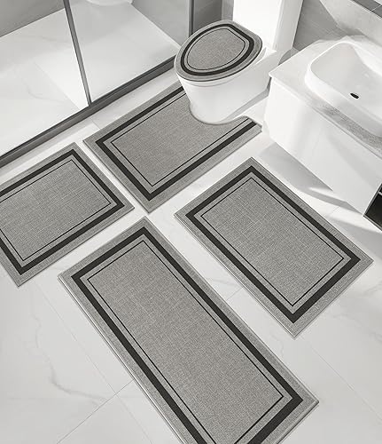 Miniatura 45 de chakme Juego de 2 alfombras de baño ultrafinas, absorbentes, antideslizantes, lavables a máquina, color beige oscuro, 17 x 24 pulgadas + tapete para