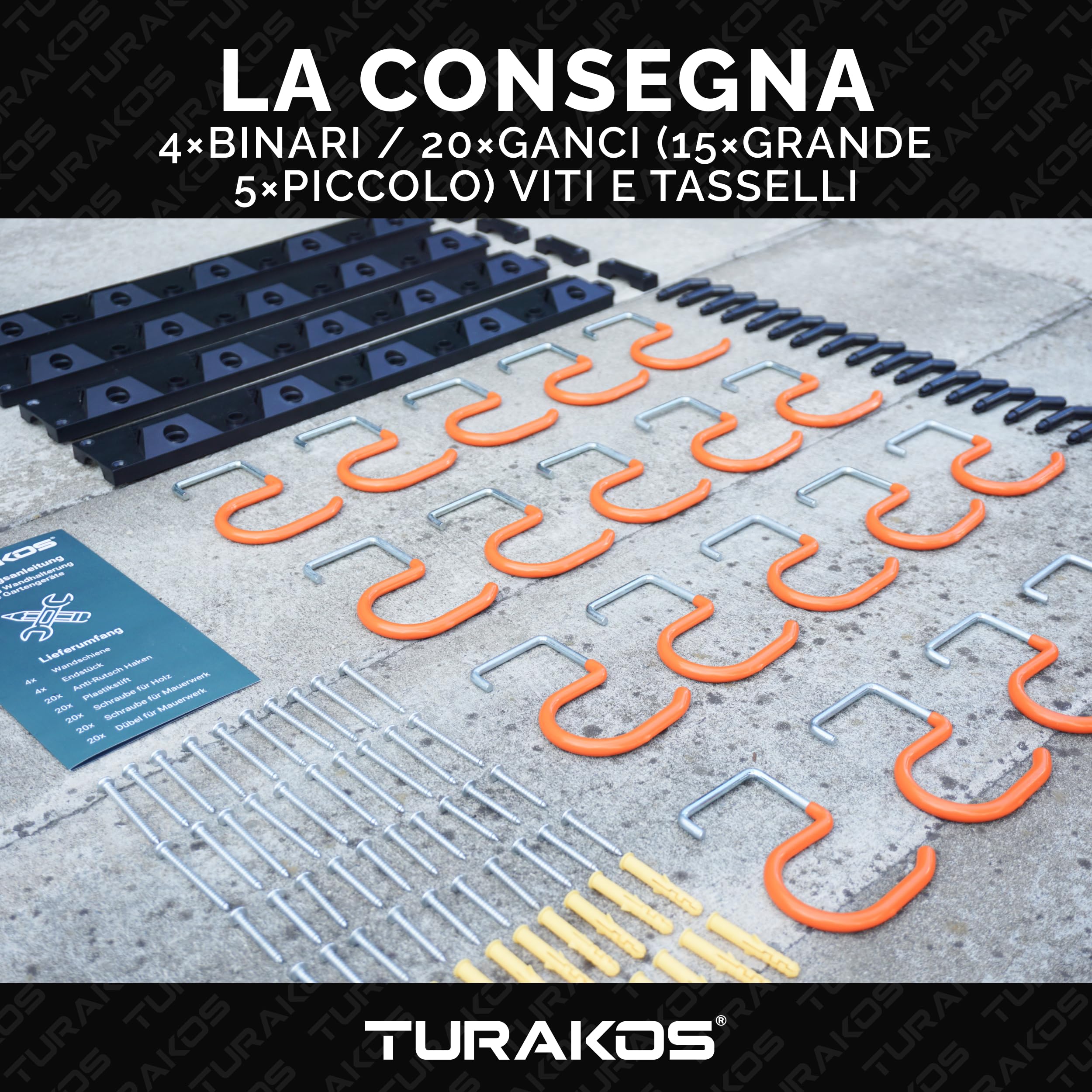 Portascope da muro appendibile – 4 x 40cm porta attrezzi da giardino in gomma antiscivolo per sistemi di organizzazione del garage, portascopa da parete