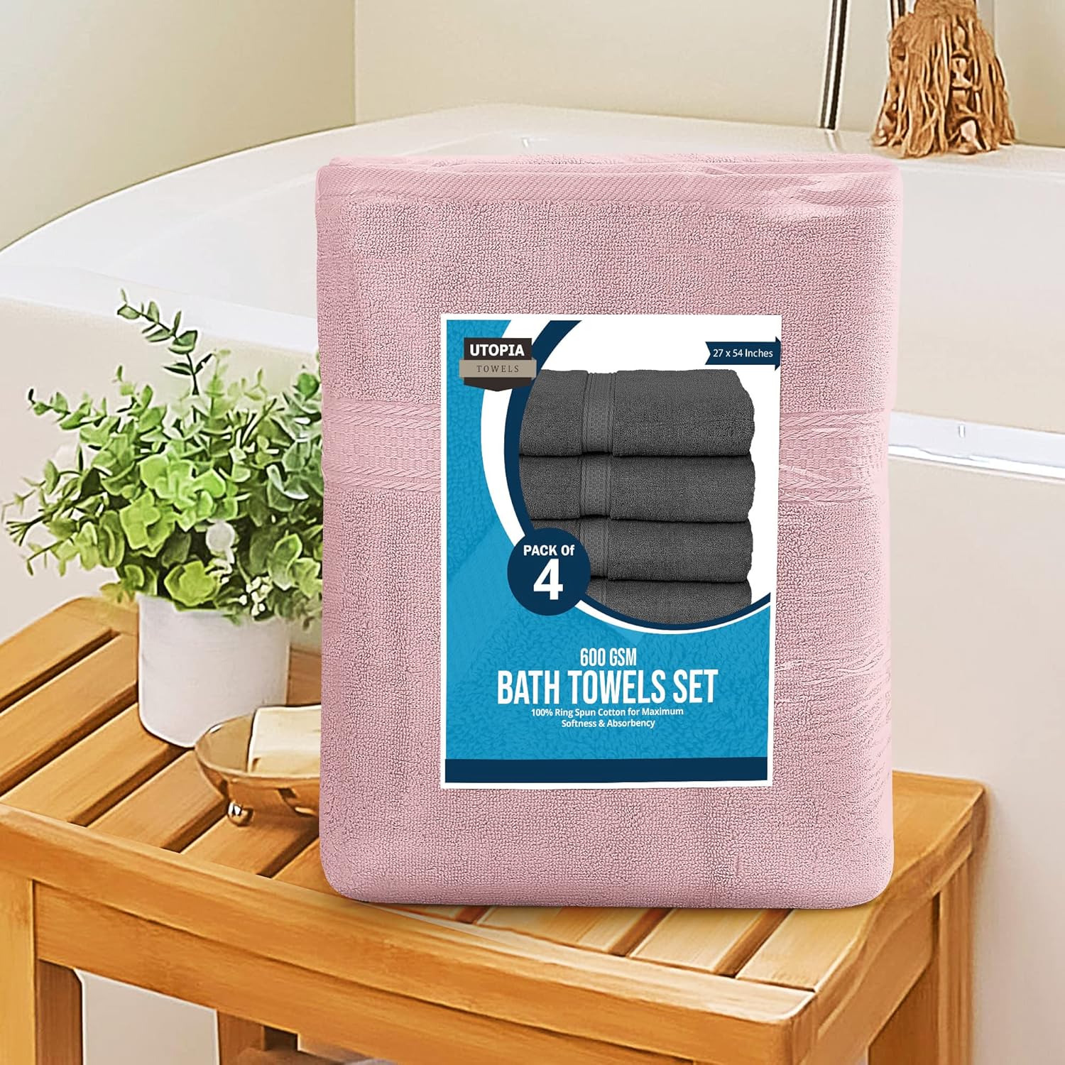 Utopia Towels 4 Pack Premium Bath Towels Set, (27 x 54 Inches) 100% Ring Spun Cotton 600GSM, Lightweight and Highly Absorbent Quick Drying Towels, Perfect for Daily Use (Dusty Pink) : Home & Kitchen