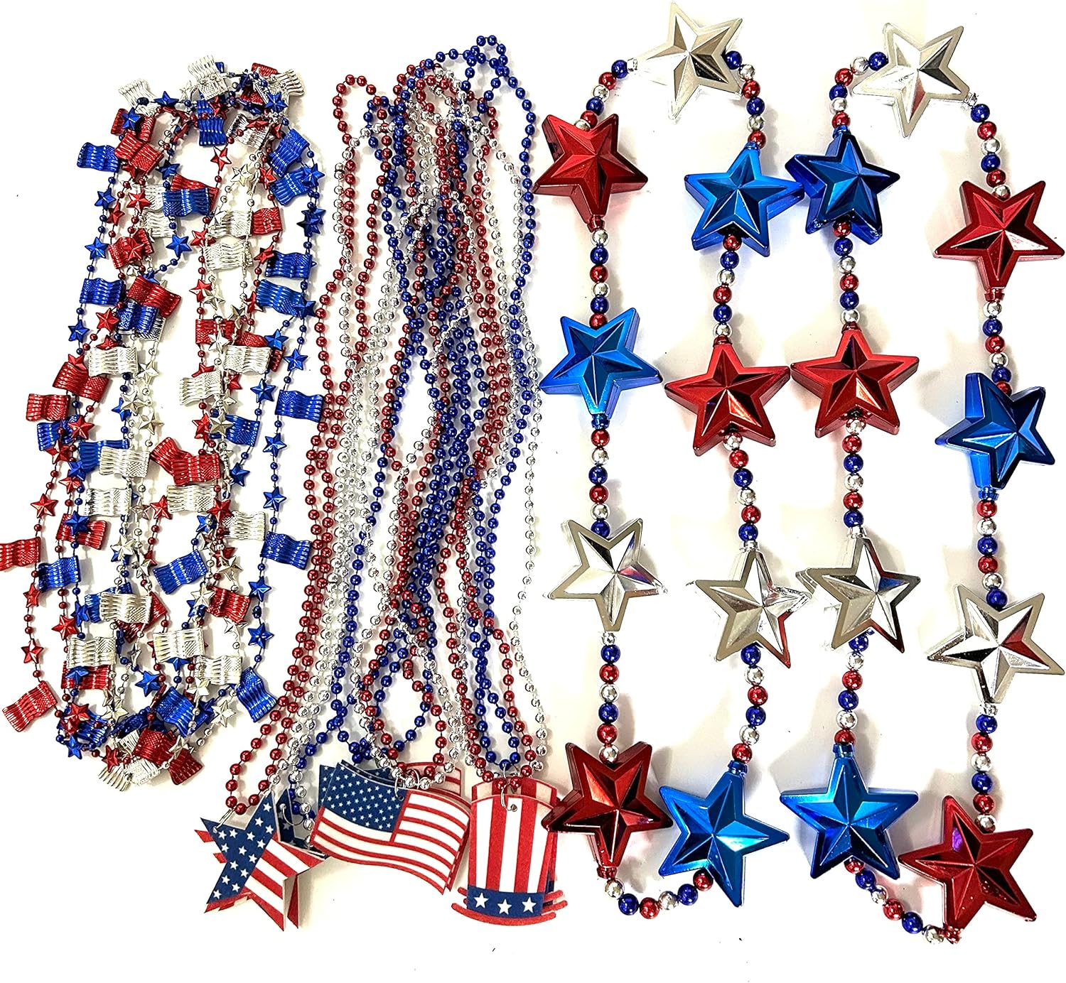71 Pcs 4th of July Beads Necklaces Independence Day Beads Set Red White Blue American National Day Party Supplies