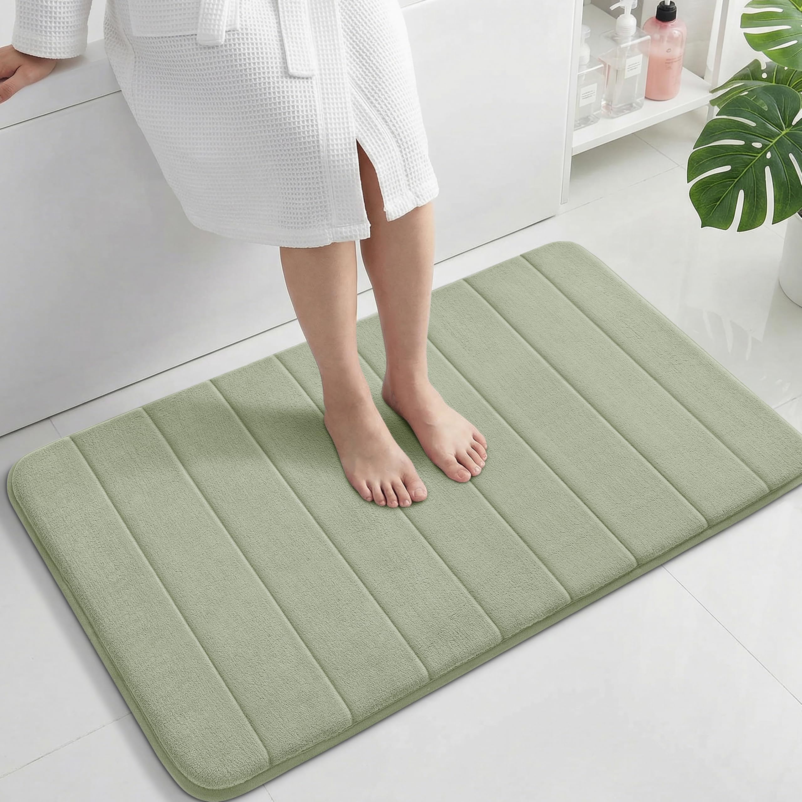 Yimobra Large Bath Mat 36"x24", Super Soft Quick Dry Memory Foam Bathroom Rug, Water Absorbent, Non Slip Backing Machine Washable for Tub Shower, Thick Comfort Support, Sage Green