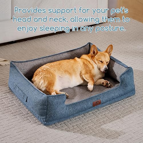 Miniatura 5 de Hollypet Cama Ortopédica Rectangular para Perros Medianos, Camas de Espuma de Caja de Huevos de Apoyo para Mascotas con Funda Impermeable Extraíble