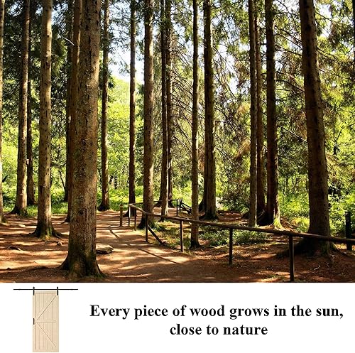 Miniatura 5 de Puerta corredera de granero de 36 x 84 pulgadas con kit de herrajes para puerta corredera de 6.6 pies, agujeros preperforados de fácil montaje, losa