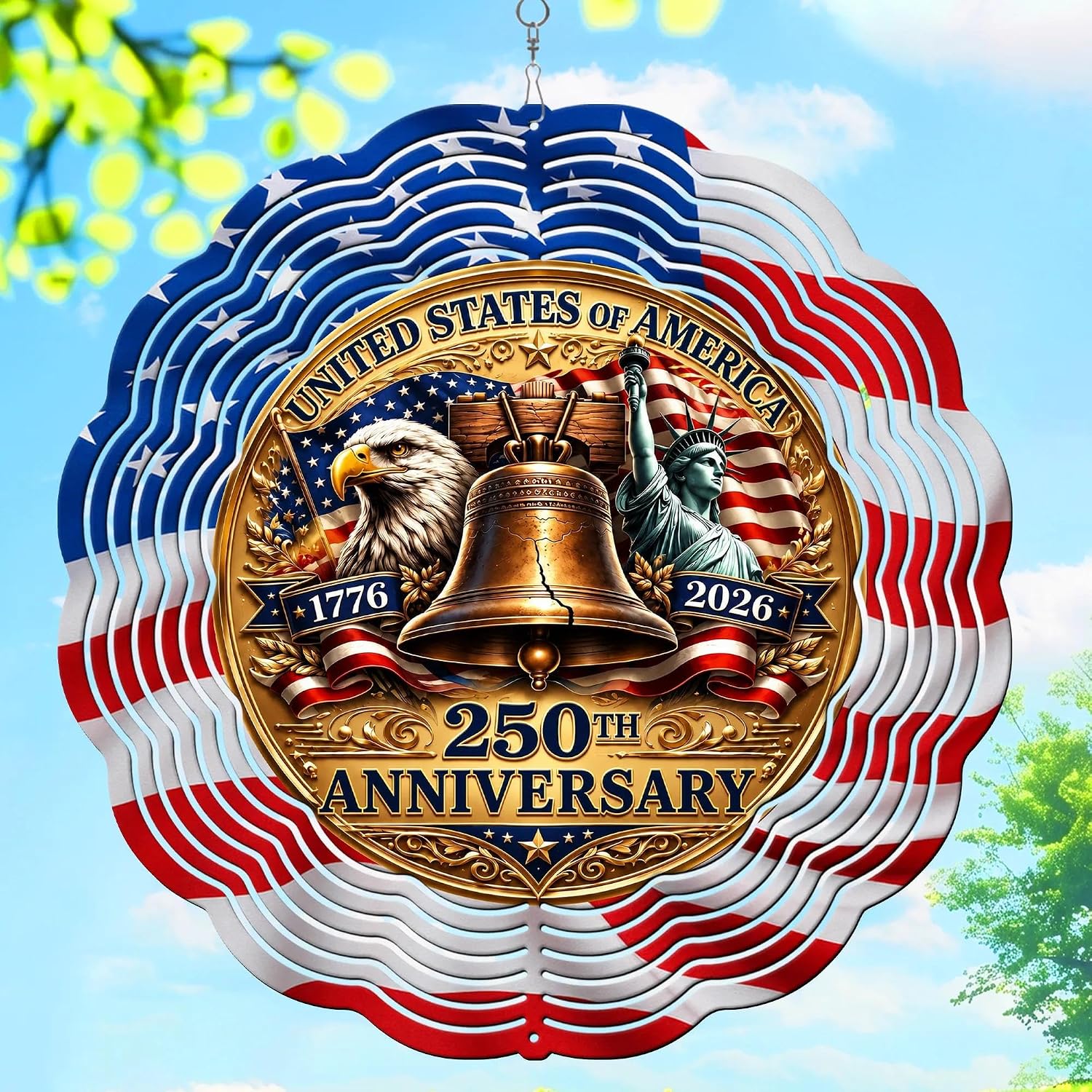 USA 250th Anniversary 1776–2026 Eagle Wind Spinner, Patriotic Wind Spinner Outdoor – Stainless Steel Metal Hanging Spinners 12 in, American Flag 4th of July Patriotic Decor for Garden