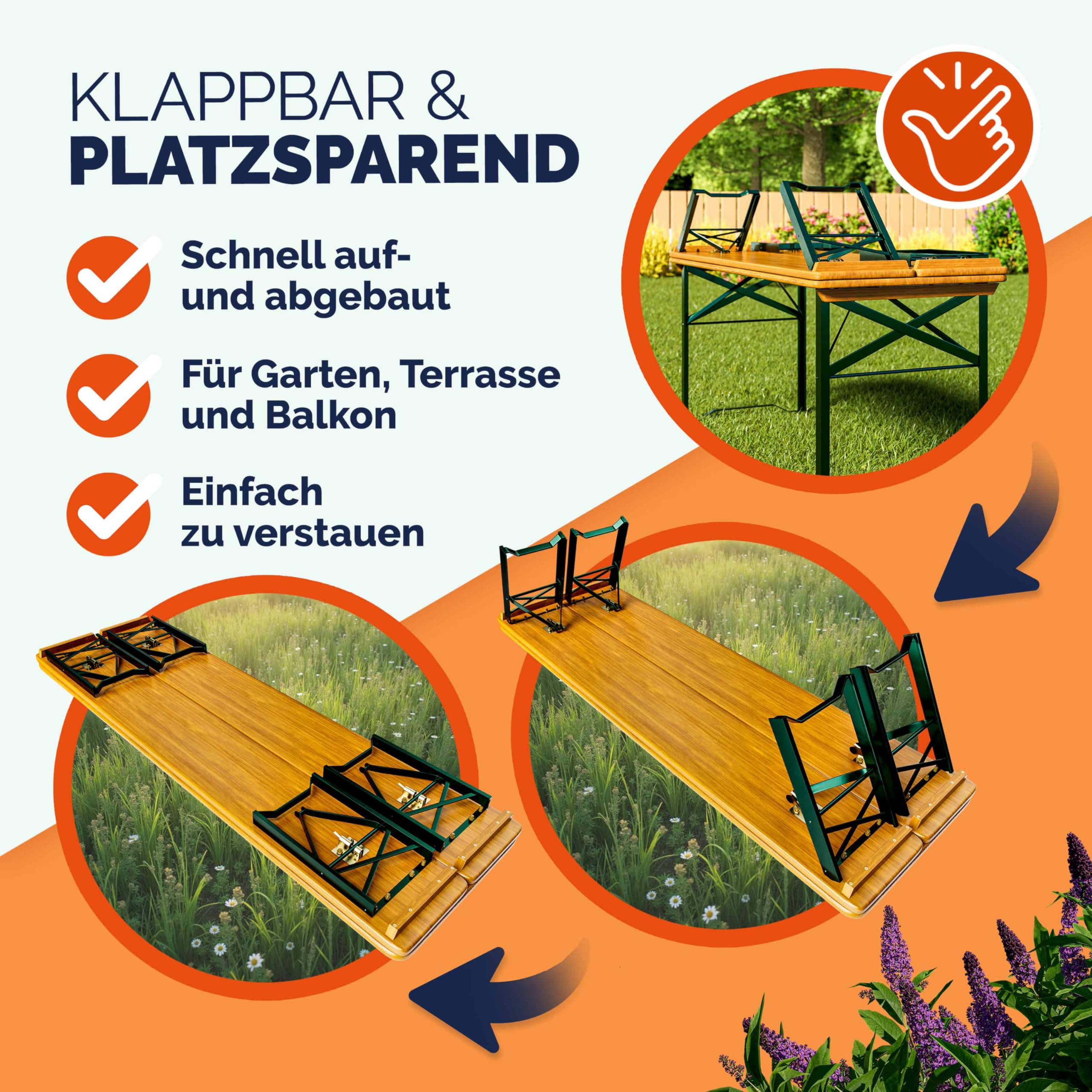 Casaria® Bierzeltgarnitur 170cm Klappbar Stabil 3 Teilig 2X Bierbank 1x Breiter Tisch Holz Biertischgarnitur Festzeltgarnitur Biergarten Biergarnitur