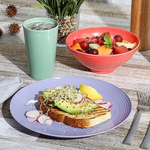 Miniatura 2 de Gibson Home Zelly - Juego de vajilla de melamina de 12 piezas en relieve, naranja, verde, verde azulado, morado, servicio para cuatro (12 piezas)