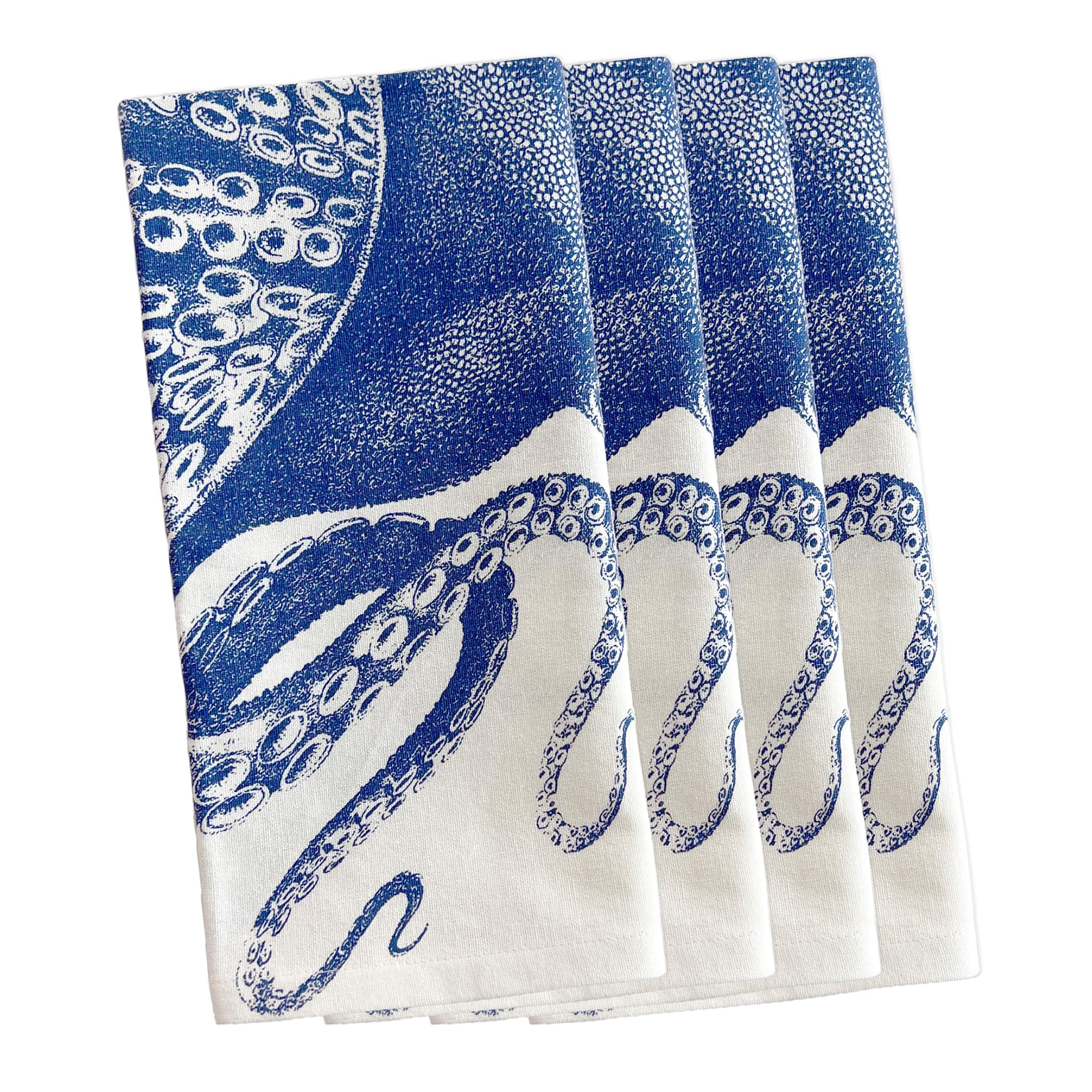 Caskata Women's Lucy The Octopus Dinner Napkins Set Of 4 | 100% Cotton Cloth Set For Entertaining Or Everyday Table | Perfect For Wedding, Birthday, Christmas Blue And White, 22 Inch Square