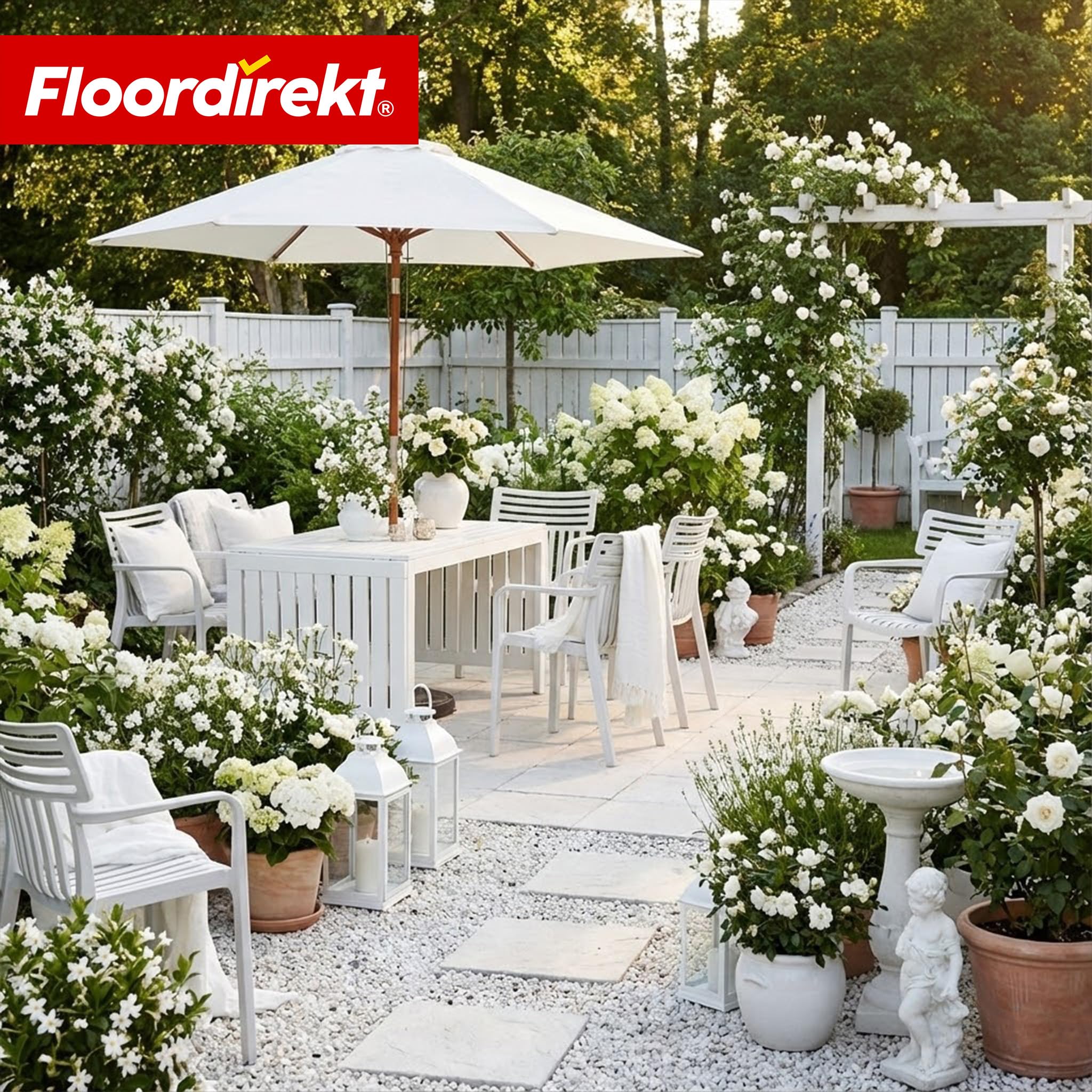 Floordirekt Sedia da Giardino Terrano con braccioli – Sedia Design impilabile, Bianca, Resistente alle intemperie e ai Raggi UV, Portata Fino a 200 kg, per Balcone, terrazza e Giardino