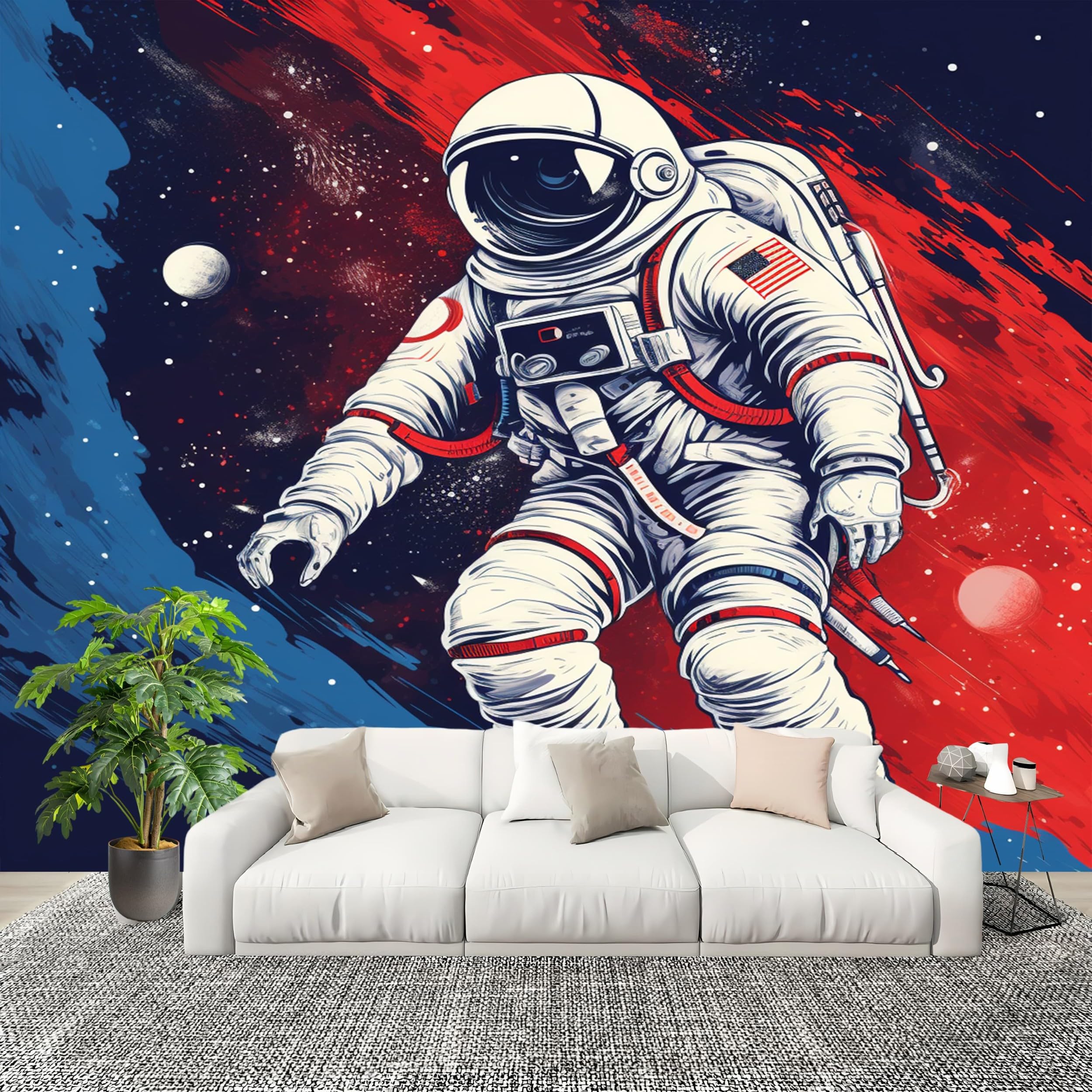 Generisch Obraz ścienny do salonu, motyw kosmosu, astronauta, włókniny, prezenty fotograficzne, ciemnoniebieski, do sypialni, biura, tapeta do pokoju dziecięcego, dla chłopców i dziewczynek, 300 x 210