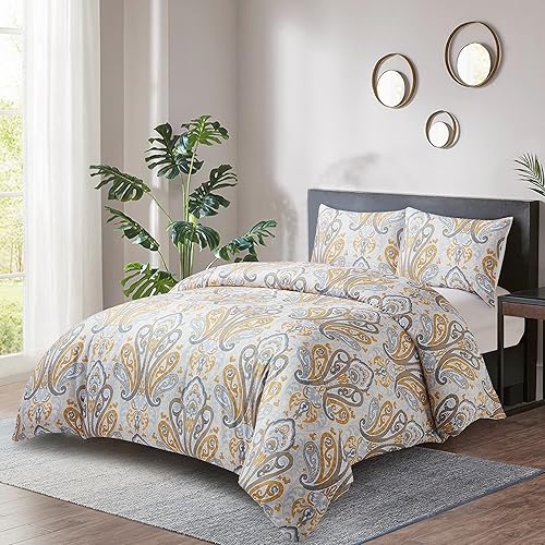 Miniatura 8 de Style Quarters - Juego de funda de edredón de 3 piezas, 100 % algodón, con siluetas de hojas blancas, funda de edredón de algodón tamaño King,