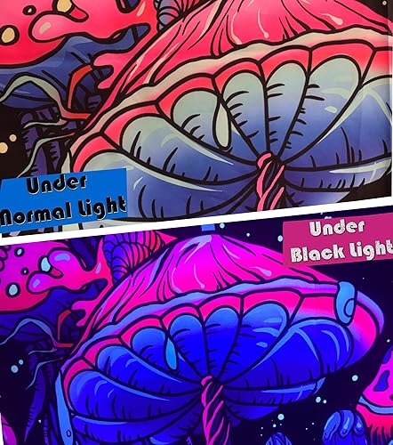Miniatura 4 de Tapiz de hongos de luz negra, tapiz que brilla en la oscuridad, tapiz de plantas de luz negra, tapiz de fantasía reactivo a los rayos UV, hongo,