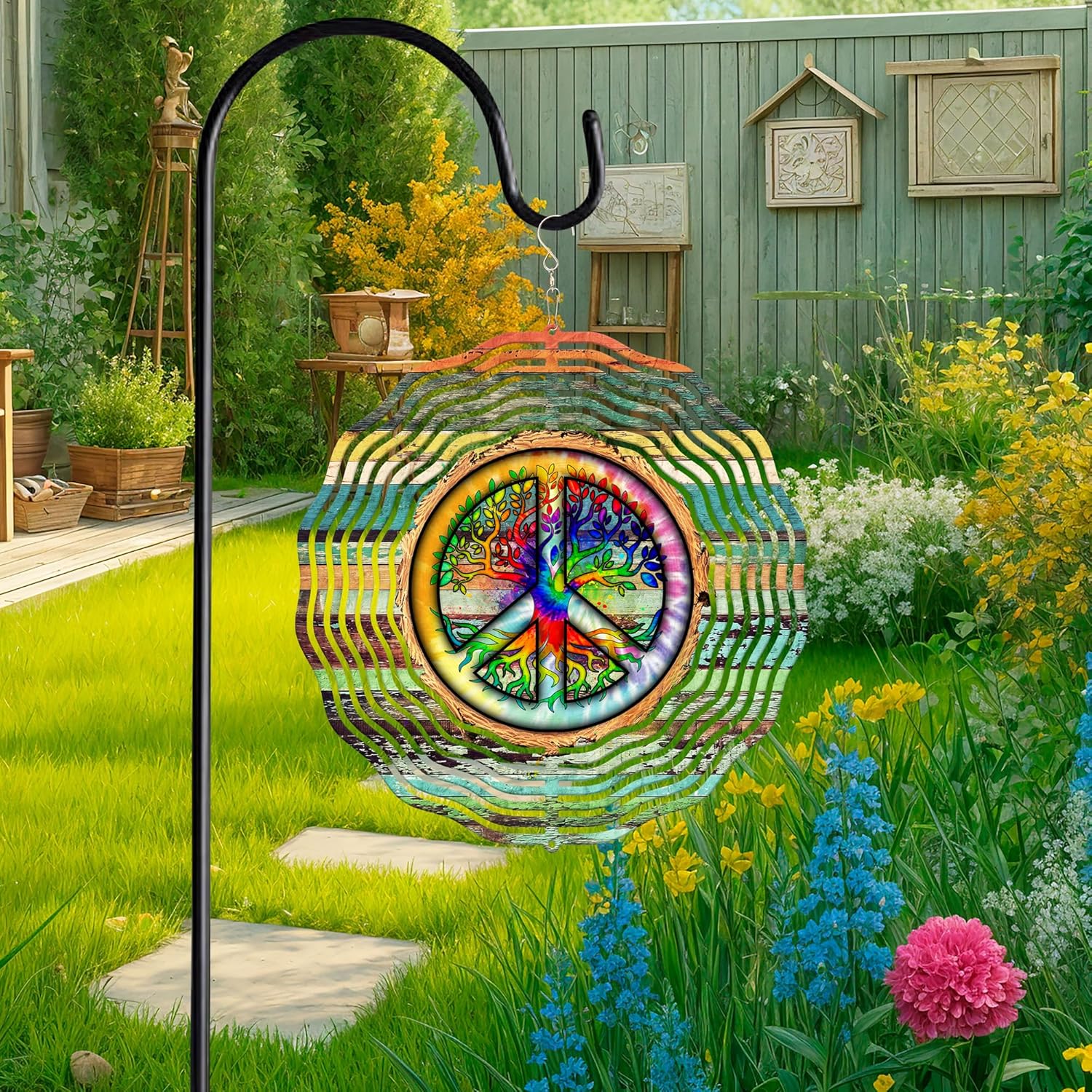 Peace Sign Hippie Tree of Life Wind Spinner TPT2235WS, 12 inches - 3D Hanging Wind Spinners Outdoor, Yard, Garden Decor