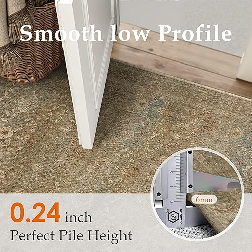 Miniatura 8 de PureCozy Alfombra de área rosa de 2 x 3 pulgadas, lavable para interiores, alfombra de pelo bajo, alfombra floral de granja, alfombra bohemia