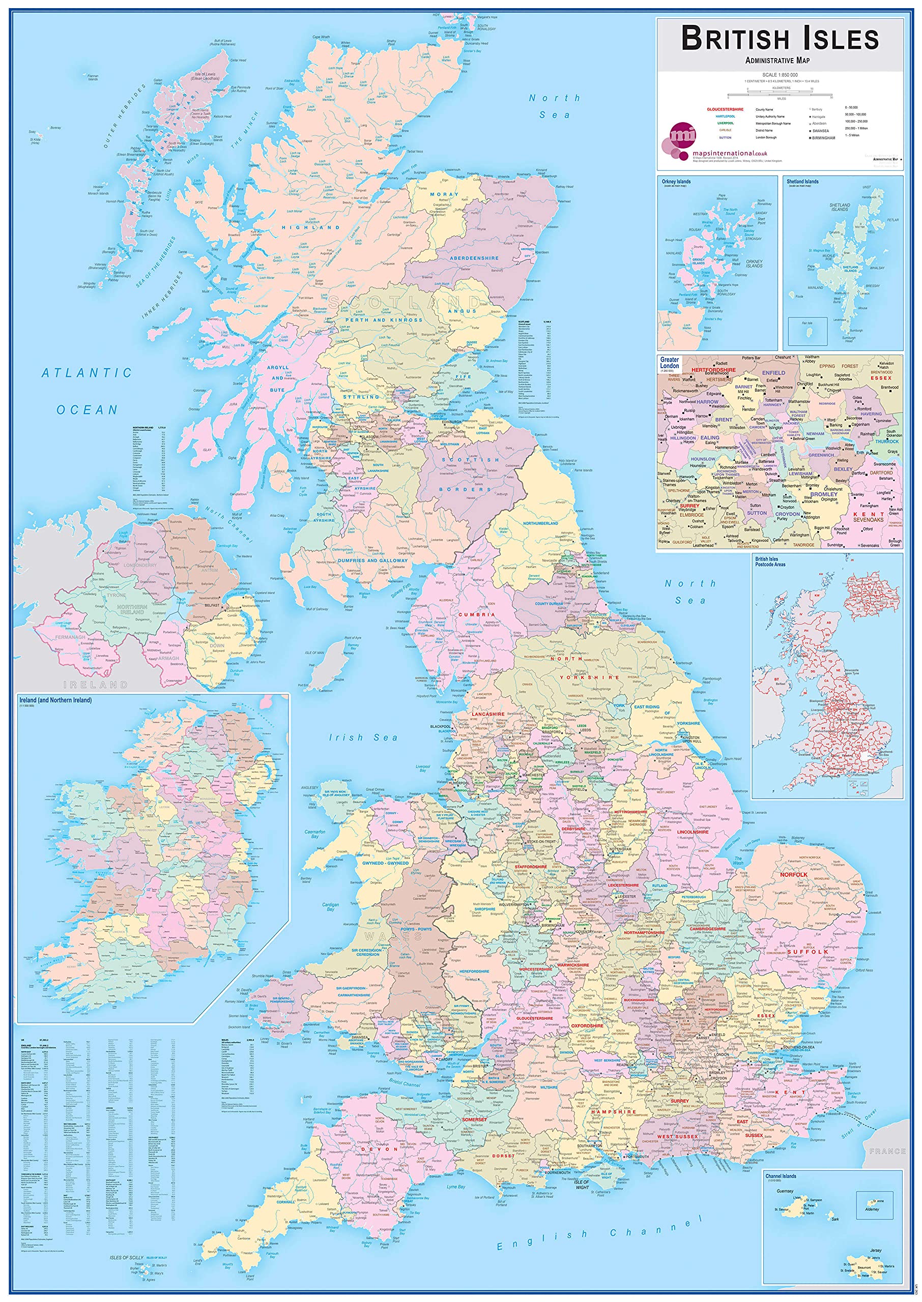 Maps International Huge British Isles Administrative Map Laminated - 115.3cm (w) x 163.2cm (h)