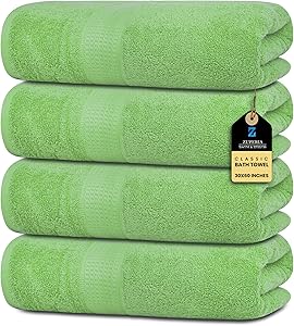 ZUPERIA 4 Pack Premium Bath Towels, 30 x 60 Inches, 100% Ring Spun Cotton - Medium Weight and Highly Absorbent, Quick Dry, Ultra-Soft Towels, Perfect for Daily Use (Sage, 4 Pack)
