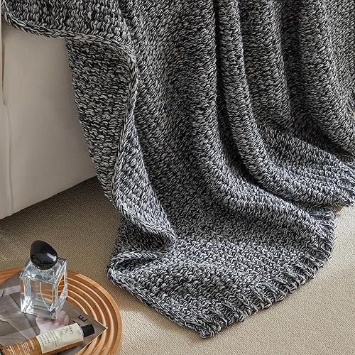 Miniatura 9 de Longhui bedding Manta de punto trenzado grueso para sofá, cama, otoño, ligera, suave y acogedora, manta decorativa de 51 x 63 pulgadas, regalo de