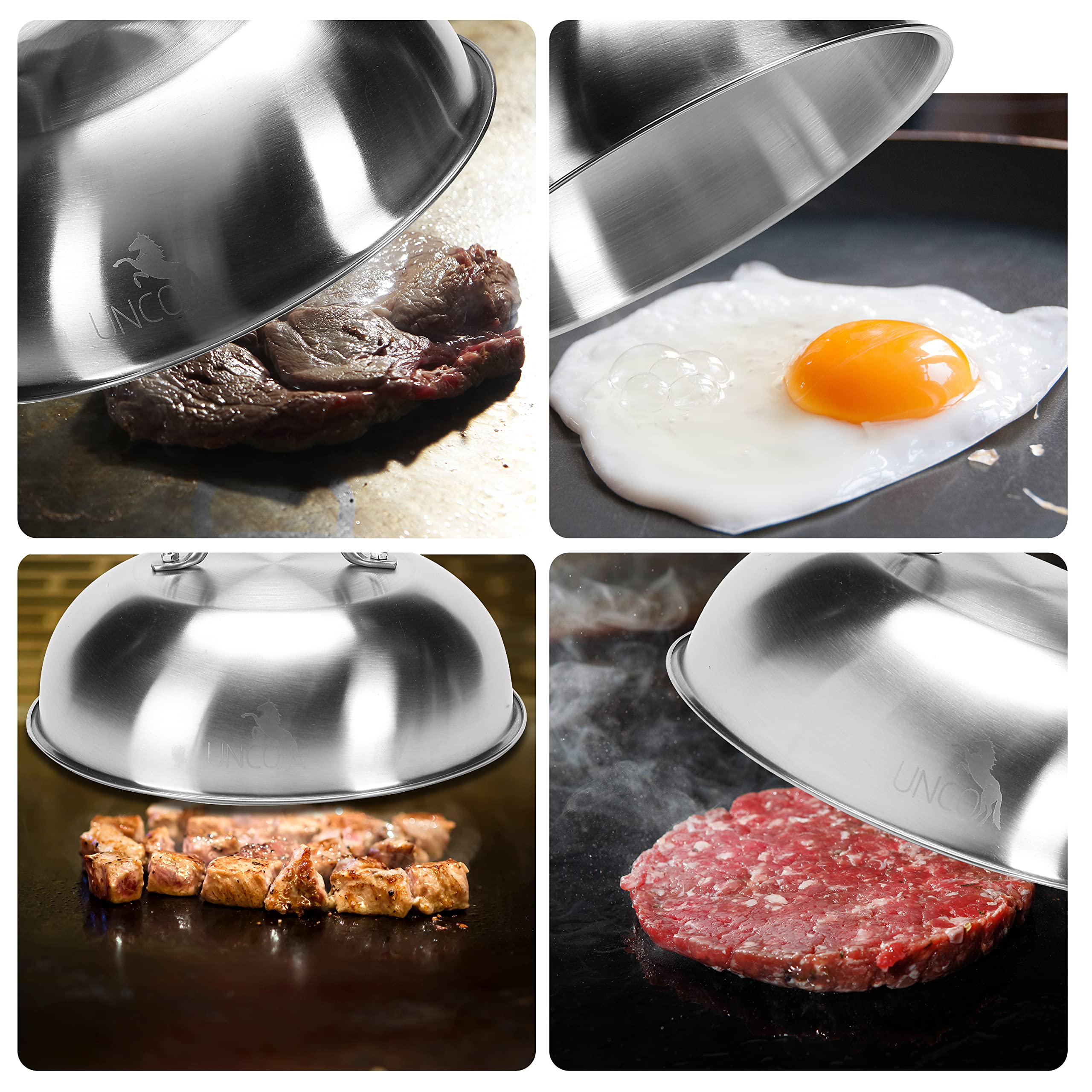 UNCO Melting Dome, 9 Inch, Stainless Steel, Cheese Melting Dome, Round Basting Cover, Grilling