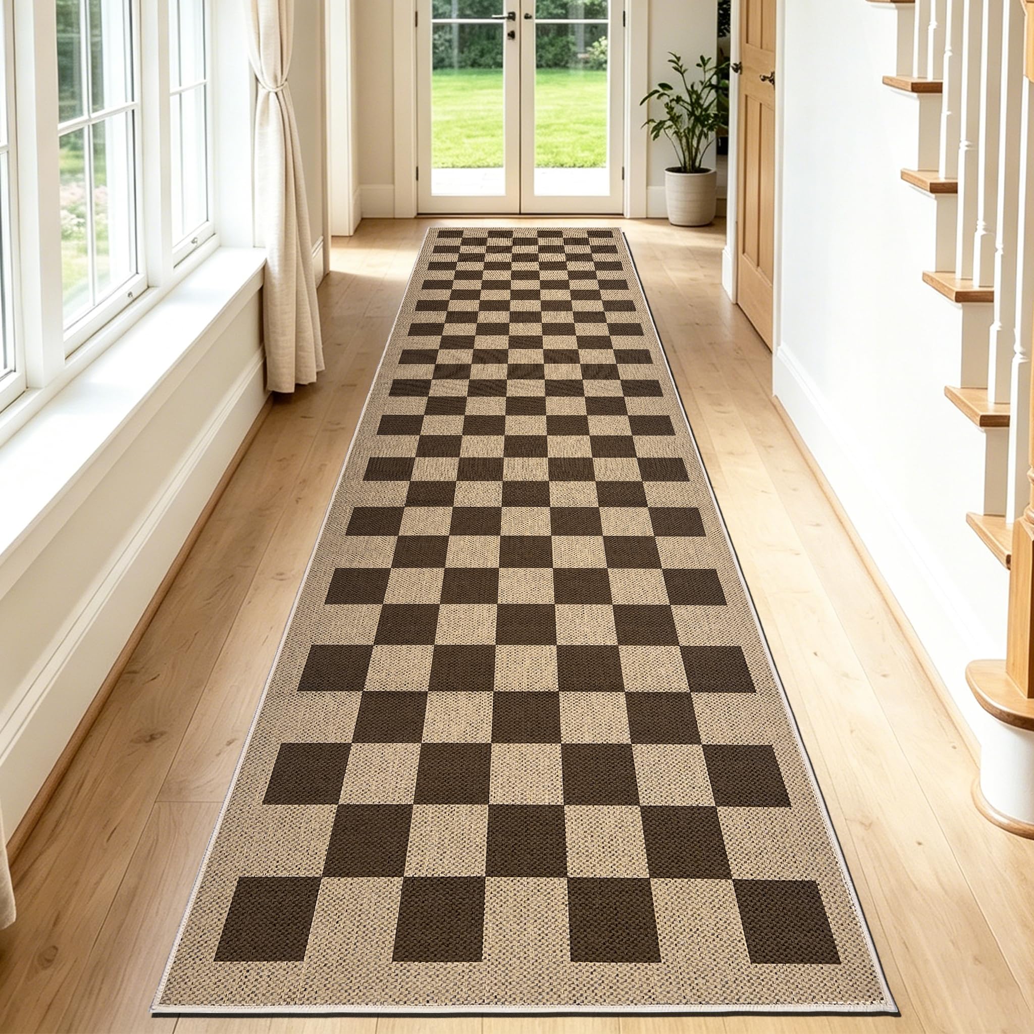 Alfombra de yute lavable y antideslizante, pasillera de 80x300 cm para interior y exterior