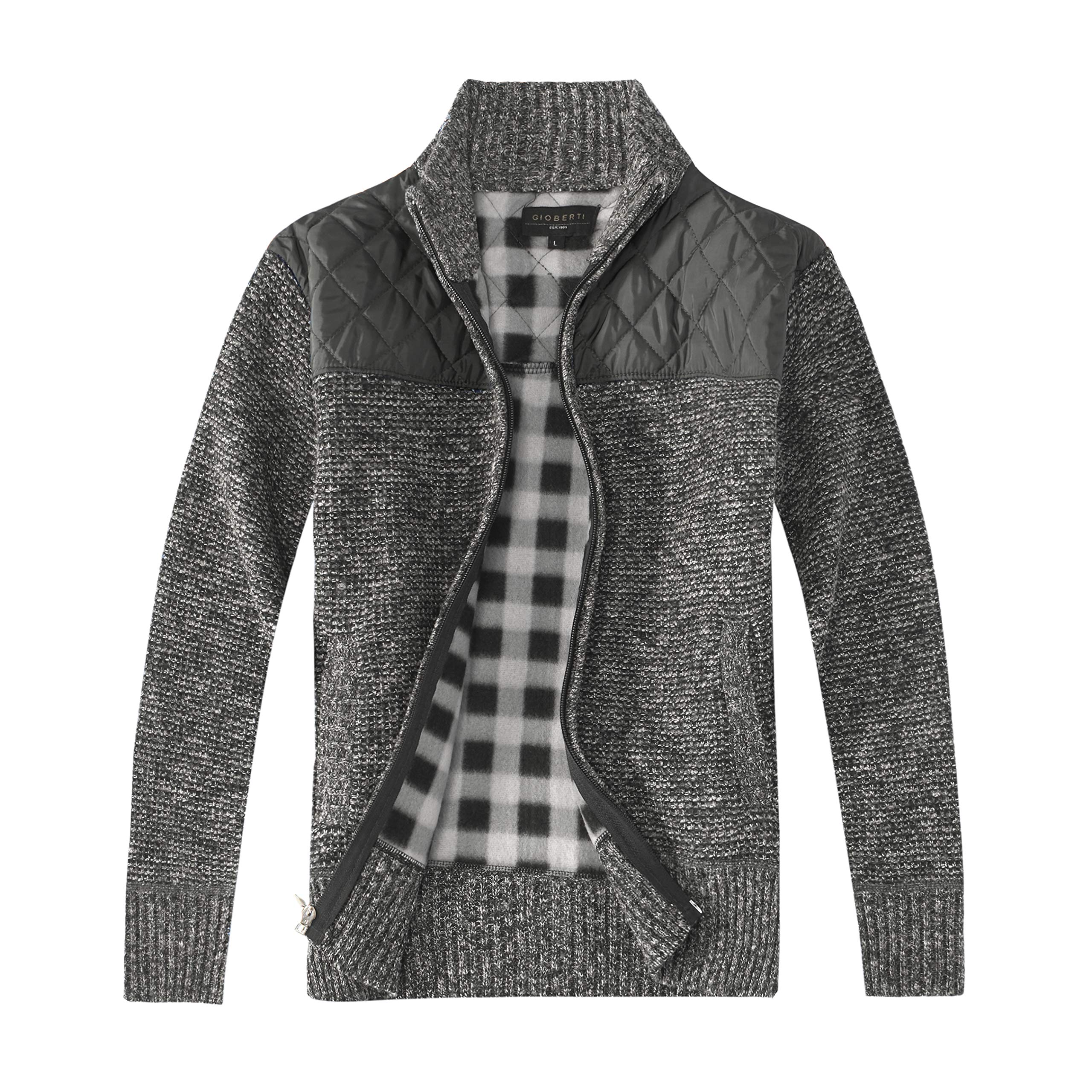 Men's Knitted Regular Fit Full Zip Cardigan Sweater with Soft Brushed Flannel Lining-image-34