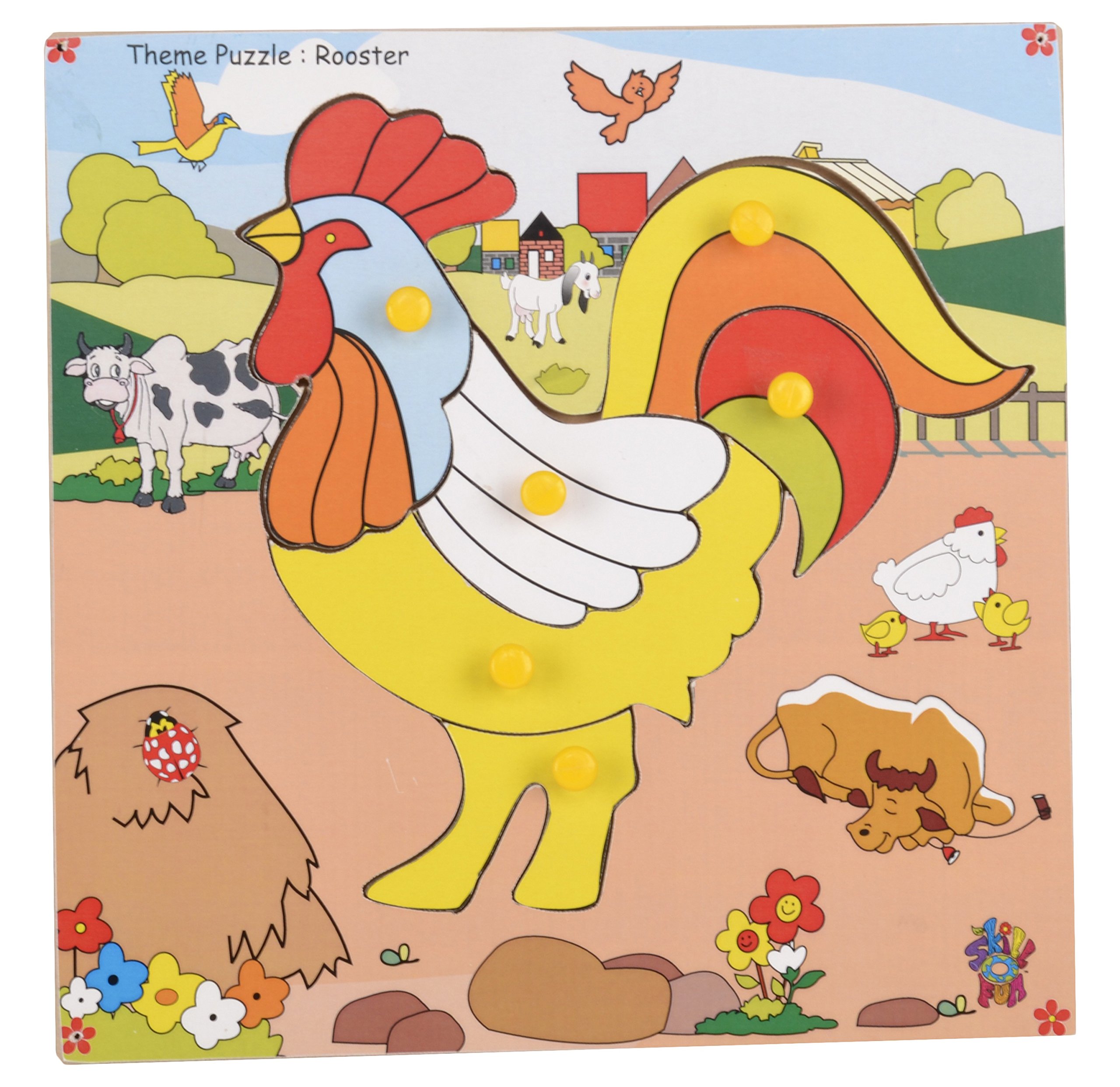 Skillofun Wooden Theme Puzzle Standard Rooster Knobs, Multi Color