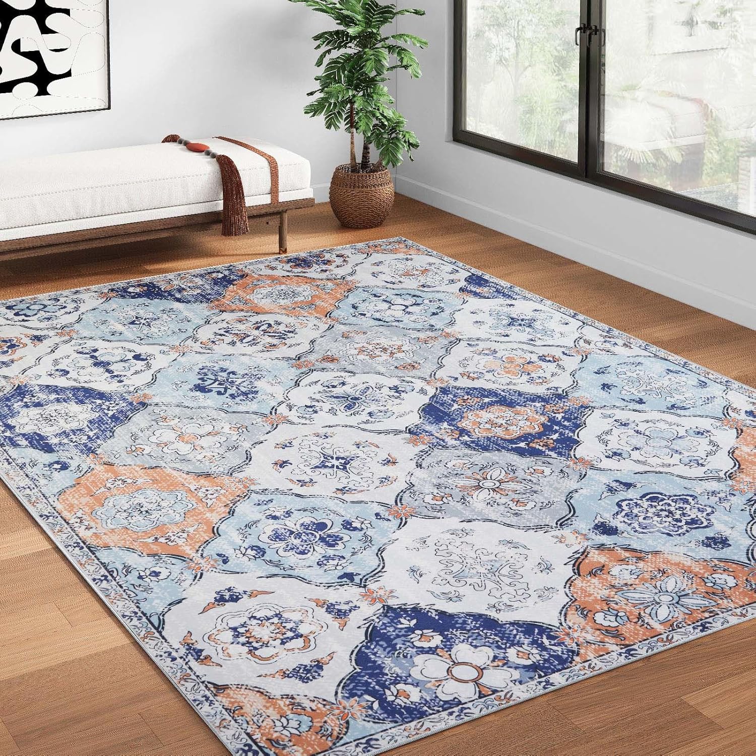 Belffin Moroccan Trellis Area Rug 5x7 Washable Living Room Rug Vintage Boho Indoor Non-Slip Rug Carpet for Kitchen