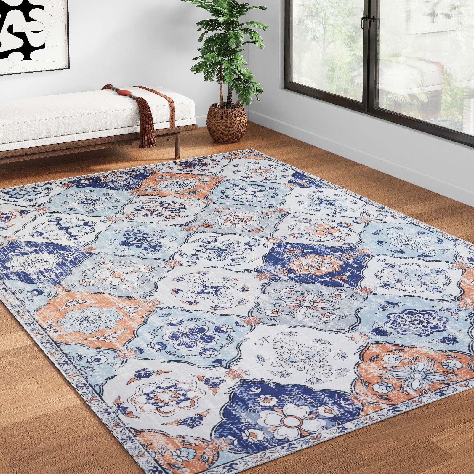 Belffin Moroccan Trellis Area Rug 5x7 Washable Living Room Rug Vintage Boho Indoor Non-Slip Rug Carpet for Kitchen