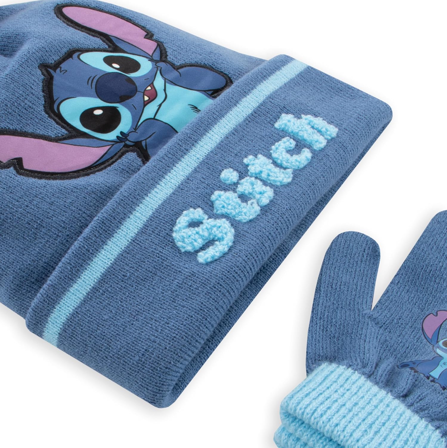 Disney Stitch Hat And Gloves For Girls | Girls Hat Set | Kids Hats And Gloves Sets | One Size Blue - Image 4
