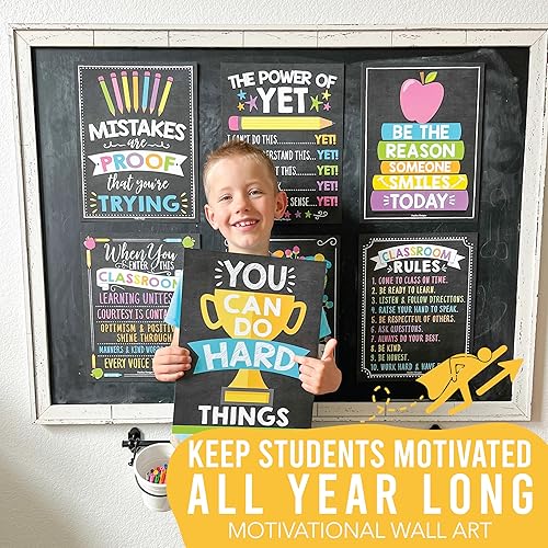 Miniatura 6 de Hadley Designs Carteles motivacionales para el aula, arte de pared con 9 mentalidad de crecimiento para profesores, decoraciones duraderas para el