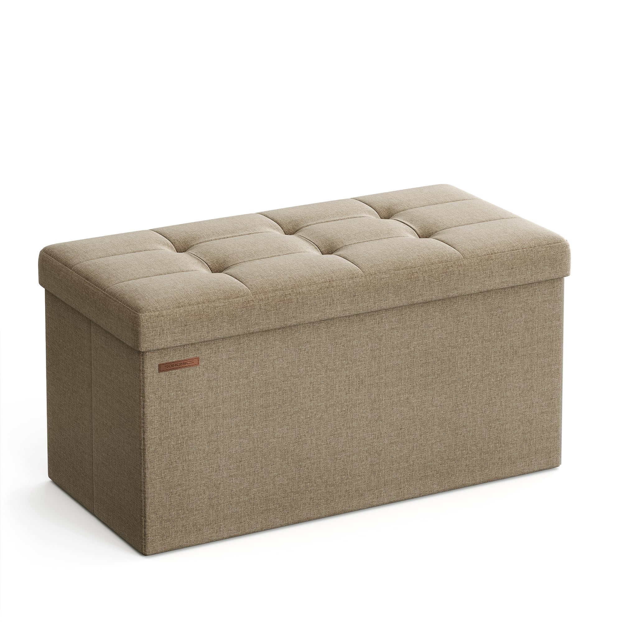 SONGMICS MAZIE Collection - Storage Ottoman Bench, 76 cm Folding Foot Rest Stool, End of Bed Bench, Easy Assembly, for Living Room, Bedroom, Entryway, Camel Brown LSF047K51 โ image 1