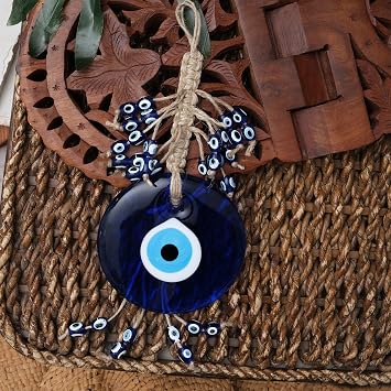 BCS Evil Eye Wall Decor 4'' Blue Glass Turkish Greek Nazar Amulet Good Luck & Protection Charm - Handmade Hanging Ornament for Home,Office, Garden, Door - Ojo Turco