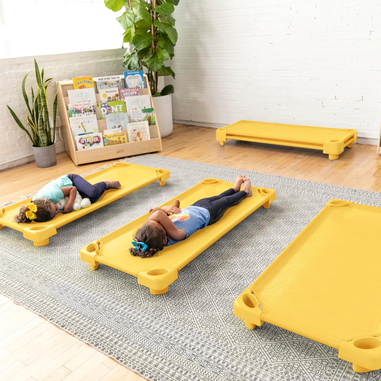 ECR4Kids Stackable Kiddie Cot, Ready-to-Assemble, Standard Size, Daycare Essentials, Yellow, 6-Pack