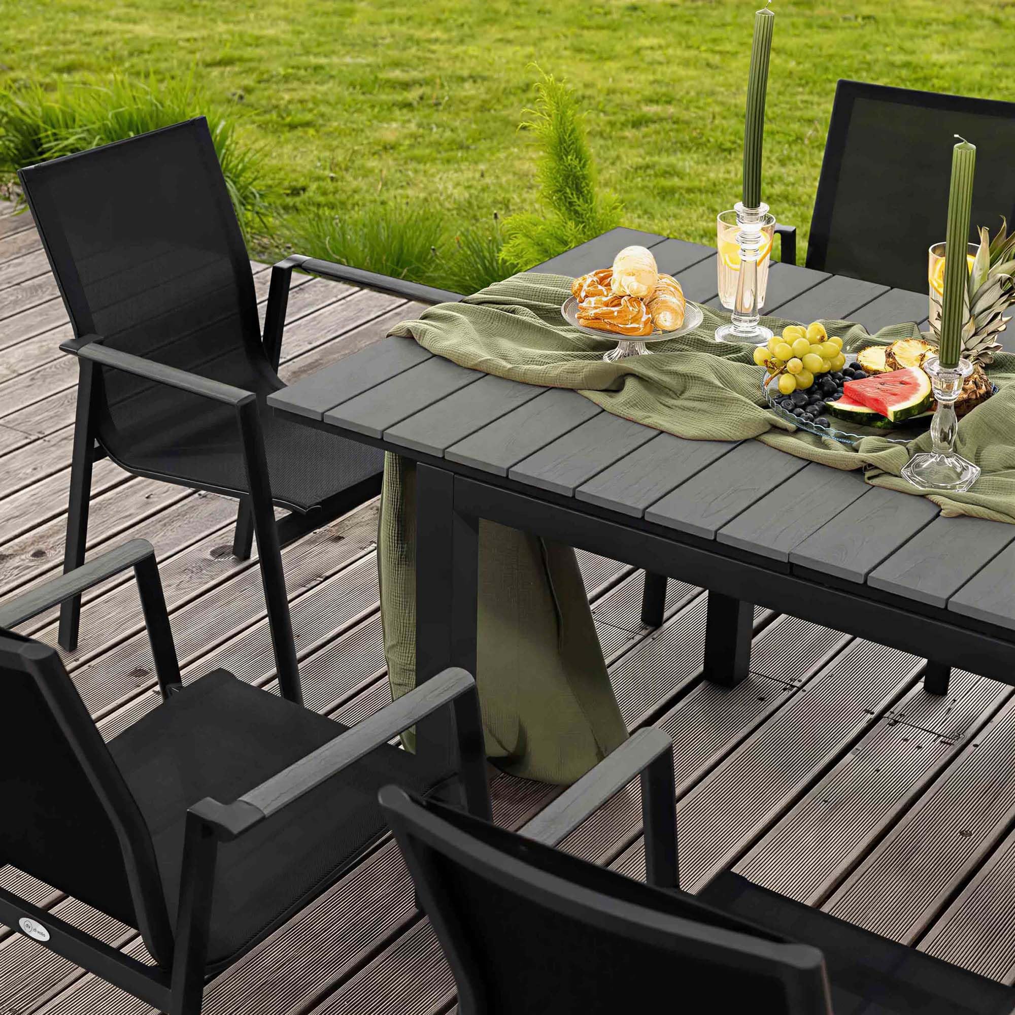 di volio Gartenmöbel MIRANNO, ausziehbarer Gartentisch mit stapelbaren Stühlen - Set, langlebige Essgruppe für 6-8 Personen, robust & wetterfest (Grau, 8-Sitzer)