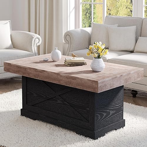 Mesa de café Lareth 39 pulg. Mesa rústica central con pedestal de madera en X para sala de estar, ahorro de espacio, mesa de té de oficina en casa