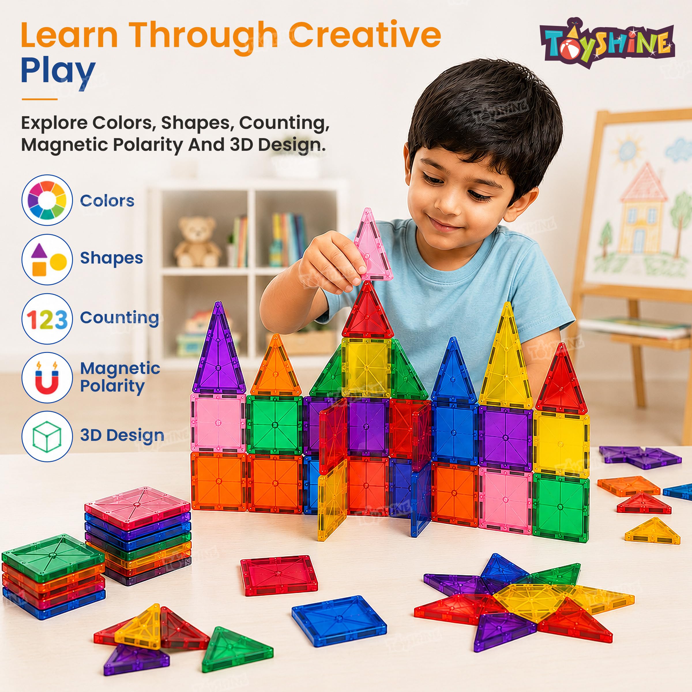 Toyshine Kids Magnet Toys Magnetic Tiles, 48 PCs Magnetic Building Blocks, Educational Toys for Kids Children 1