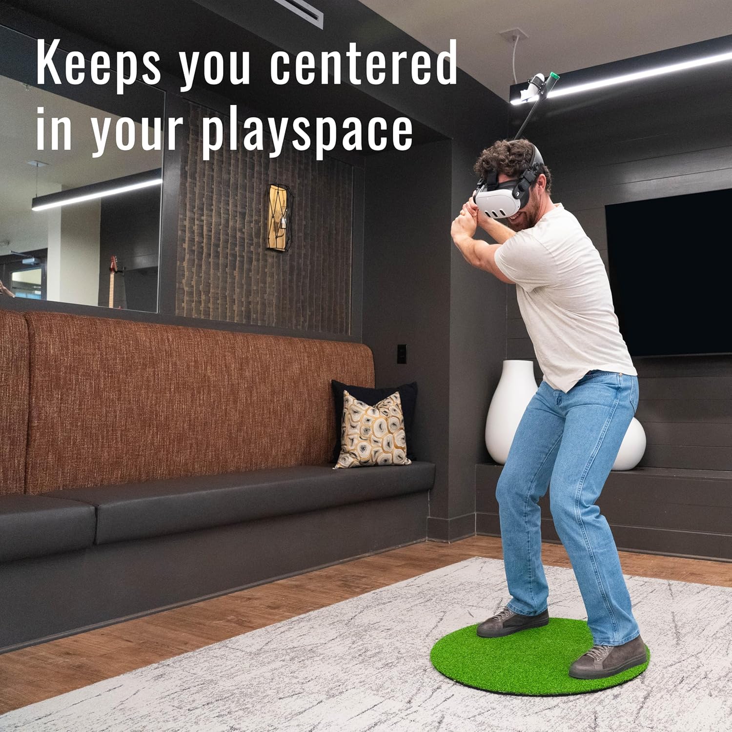 DeadeyeVR Golf Mat for Perfect VR Immersion - Hitting and Putting Grass Mat, Quest Club Attachment VR Accessory, 28" Diameter, 3/8" Thick, Easy Storage, Compatible with Deadeye Golf Club