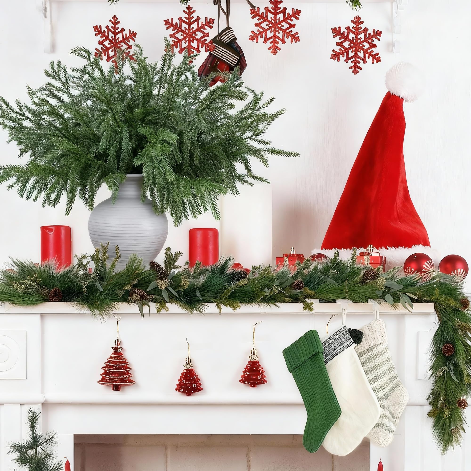 Norfolk-Kieferzweige für Weihnachten, künstliche Tannenzweige, fühlt sich echt an, künstliche Grünpflanzen, für Vasen, DIY-Girlande, Kranz, Zuhause, Innen- und Außenbereich, 24 Stück