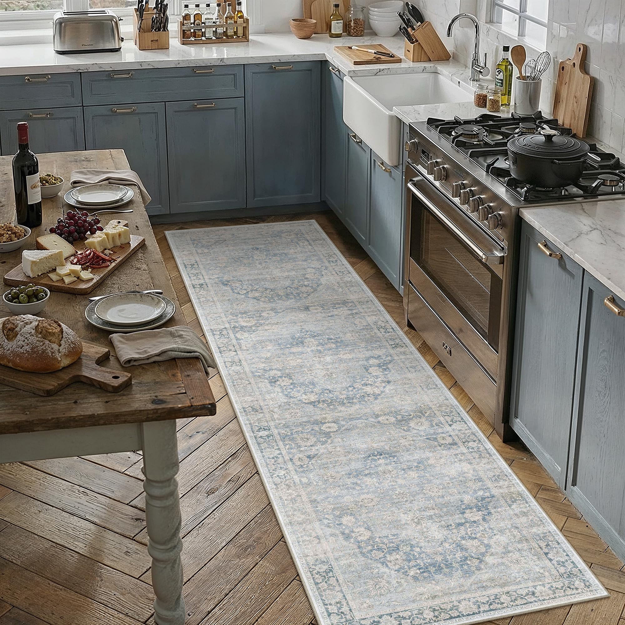 2x8 Blue Farmhouse Runner Rug