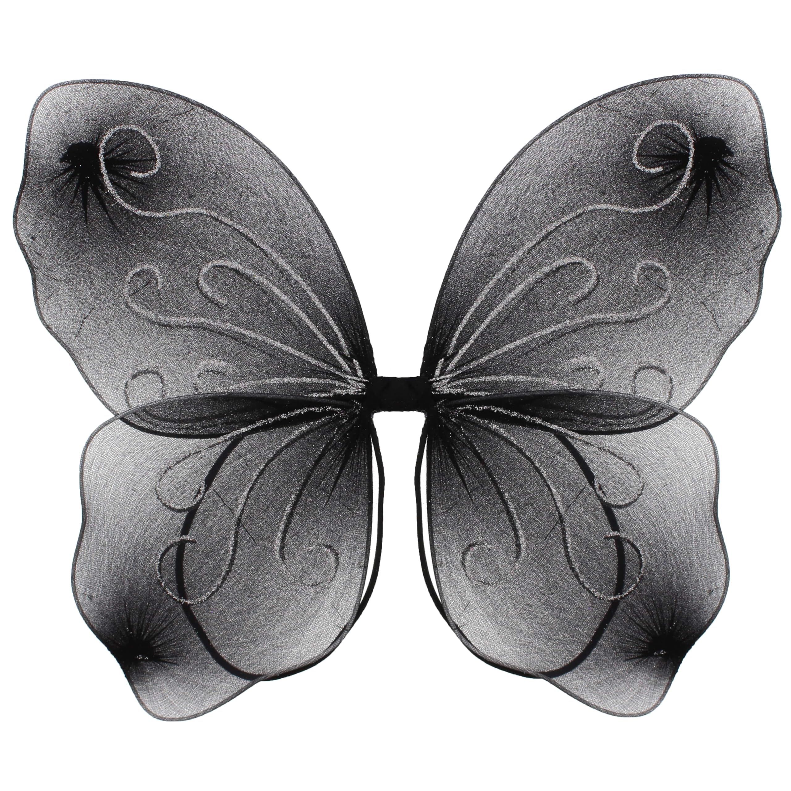 Zac's Alter Ego Girls Black Small Fancy Dress Glitter Butterfly Fairy Wings