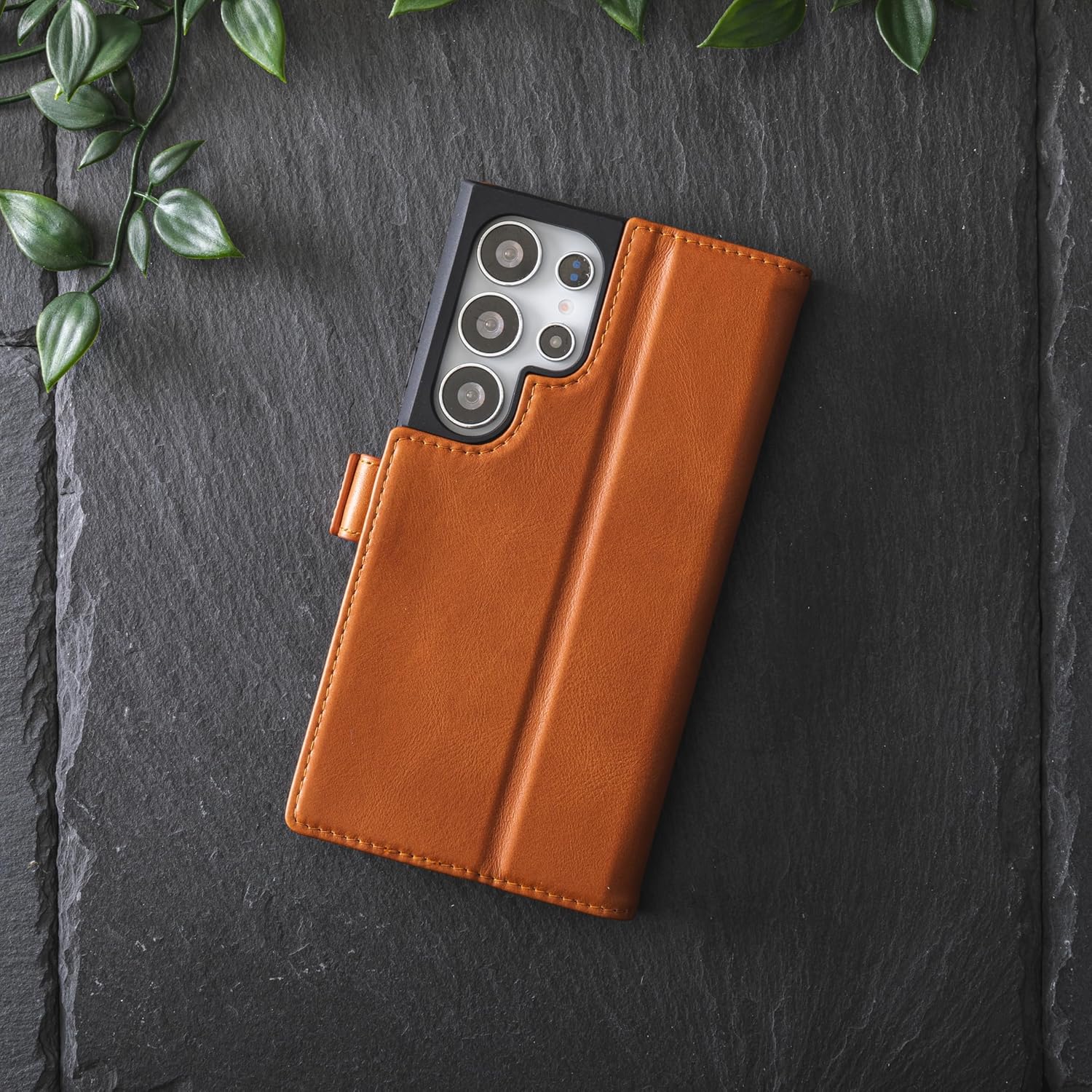 Snakehive Leather Wallet for Samsung Galaxy S24 Ultra 5G - Real Leather Phone Case - Genuine Leather with Viewing Stand and 4 Card Holder - Side Clasp Flip Folio Cover with Card Slot (Smooth Tan)