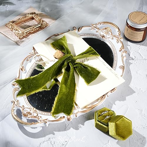 Miniatura 6 de MAYREEL Cinta de terciopelo verde musgo de 2 pulgadas rasgado a mano de seda verde oliva con borde deshilachado para ramos de novia, invitaciones,