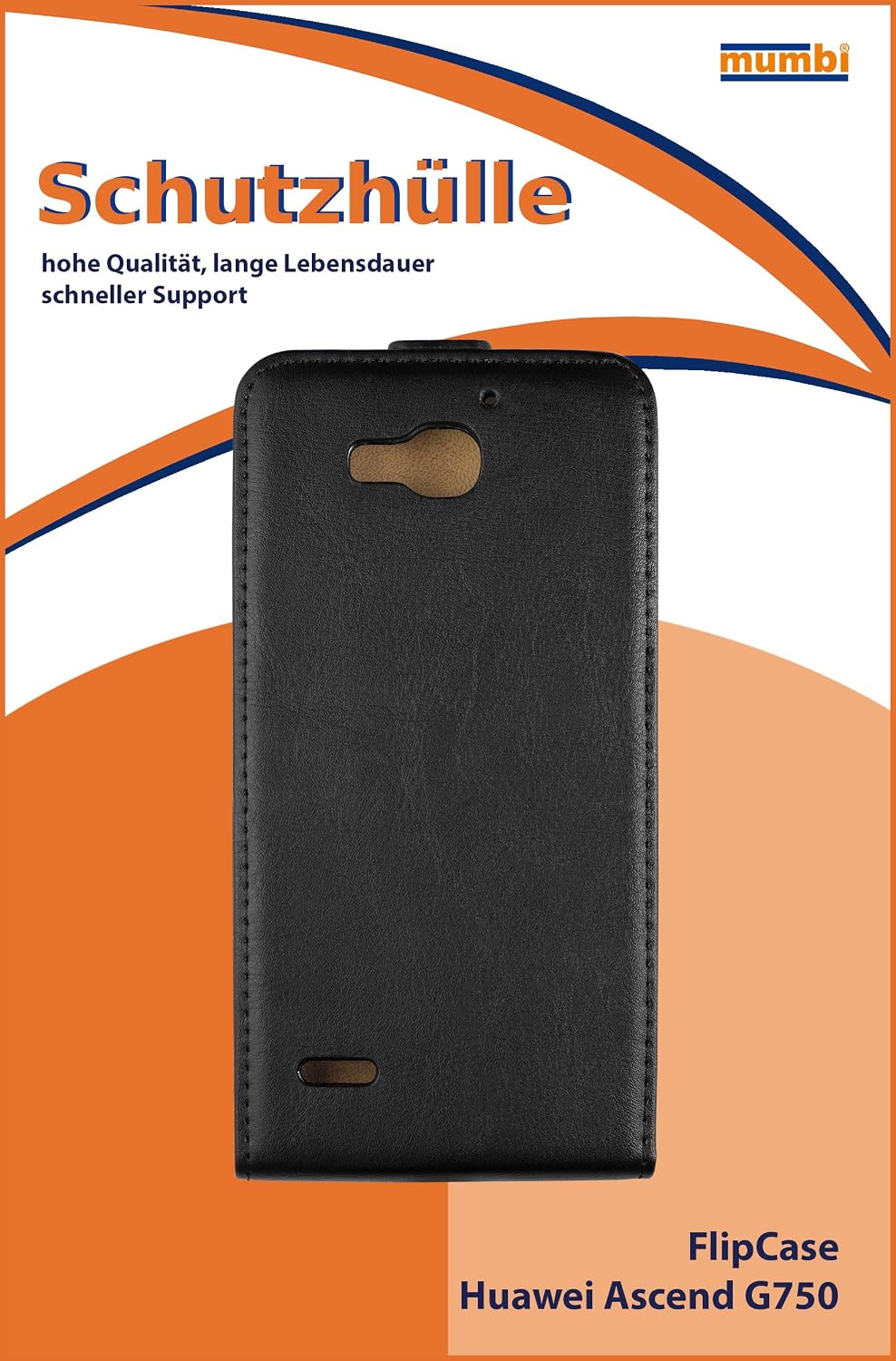 mumbi Genuine Leather Flip Case Compatible with Huawei Ascend G750 Black