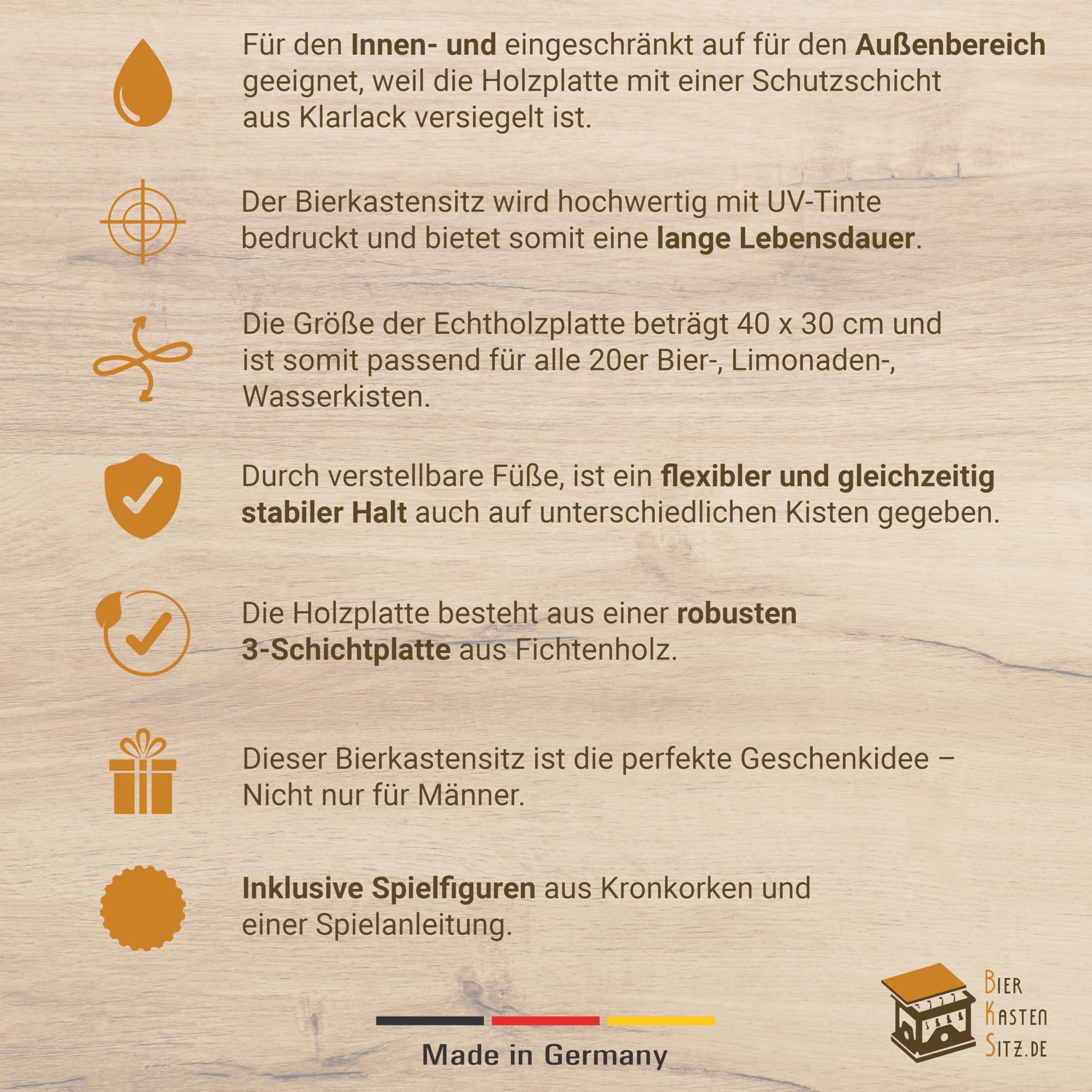 Bierkastensitze - Bierschlange - inkl. Spielfiguren als Geschenkidee, Sitzauflage aus Holz für Getränkekisten