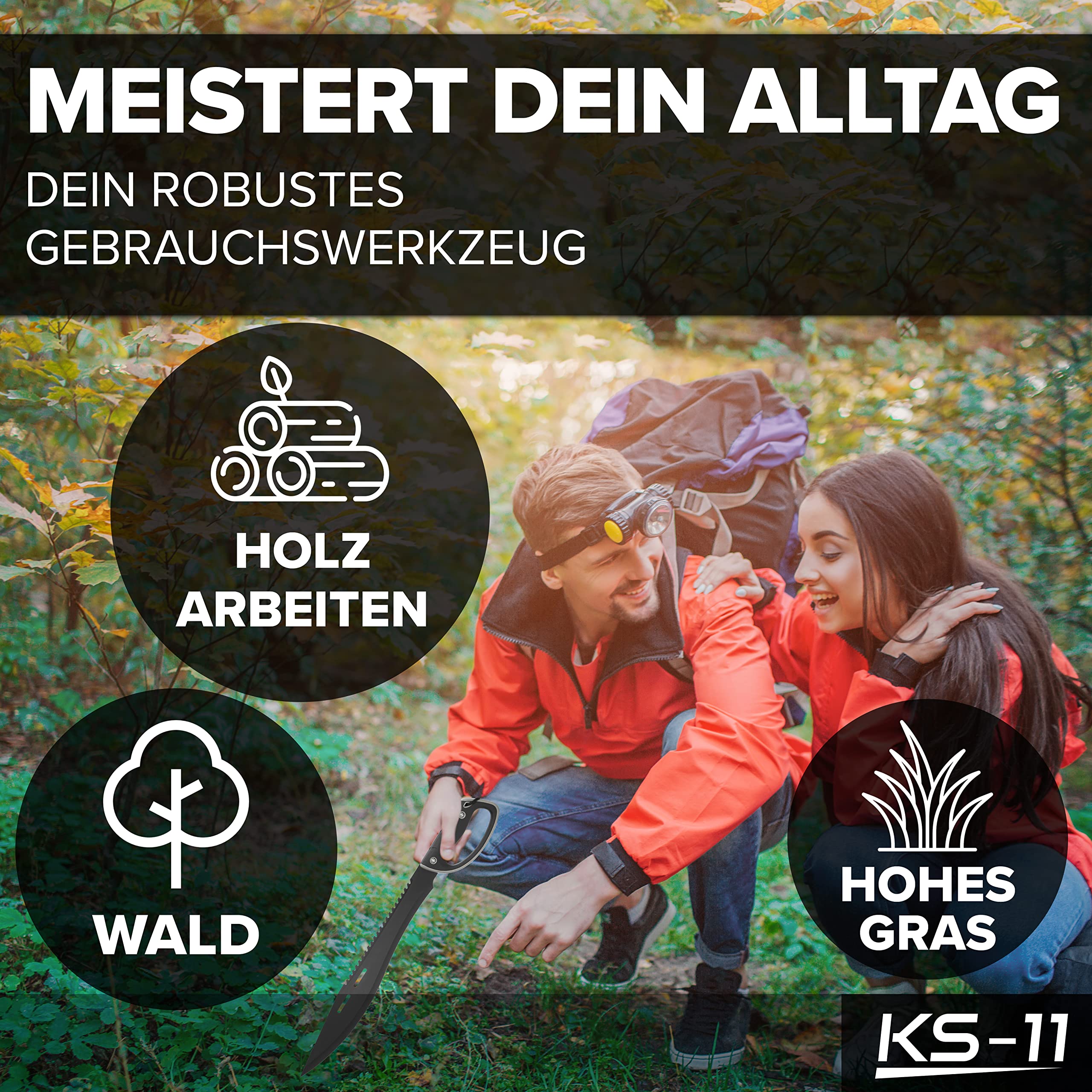 KS-11 Machete mit Säge in Schwarz mit Stabilen Griff und Handschutz Gesamtlänge ca. 61 cm, 420er Edelstahlklinge 420 Rostfrei Machete Survival