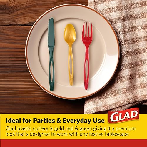 Miniatura 11 de Glad Glad - Tenedores de plástico surtidos para cubiertos, 24 unidades, cubiertos de plástico transparente y resistente, 8 tenedores, 8 cuchillos, 8