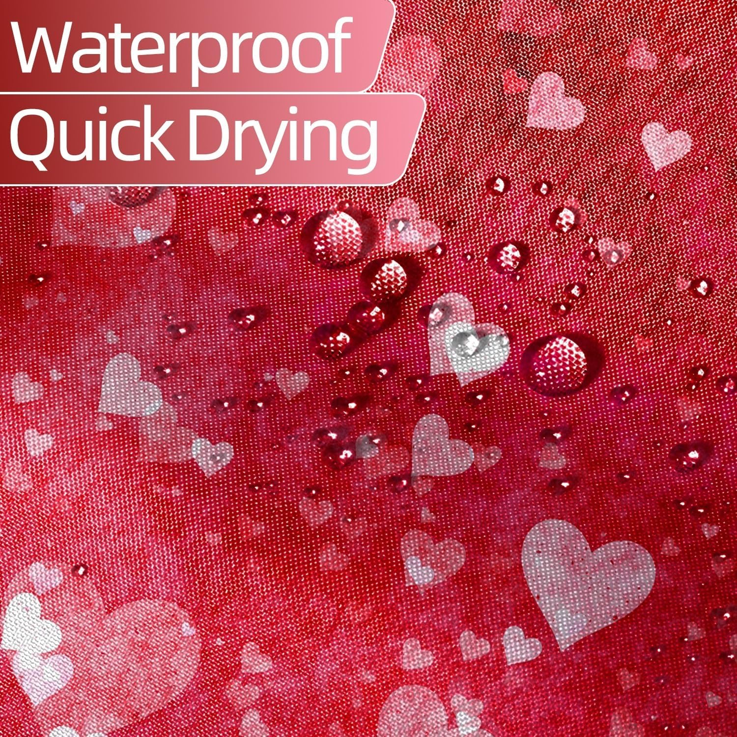 Valentine's Shower Curtain for Bathroom 72x78 inches Pink Love Hearts Waterproof Fabric Stall RV Bathtub Decor Red Marble Decorations Hotel Room Divider Shower Curtains Set with Hooks